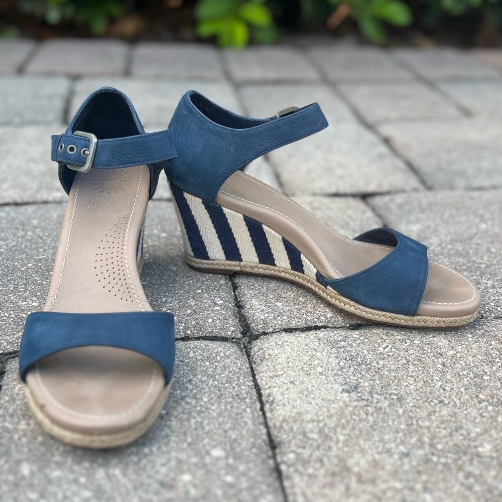 Ugg Australia Wedge Sandals Blue (suede) and White Size 8 1/2